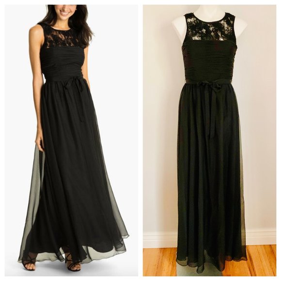 Monique Lhuillier Dresses & Skirts - MONIQUE LHUILLIER Chiffon Pleated Lace Maxi Gown